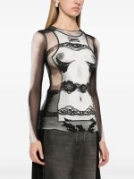 JEAN PAUL GAULTIER - Women "Petit Grand" Rib Printed Printed "Body Lace Mariniere" Mesh Top - Image 2