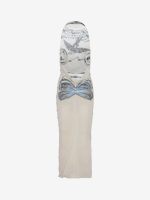 JEAN PAUL GAULTIER - Women Printed "Tattoo Rose & Bird" Double Layer Mesh Long Dress - Image 2