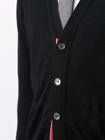 THOM BROWNE - Men Classic 4 Bar Merino Wool V-Neck Cardigan - Image 4