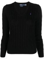 POLO RALPH LAUREN - Women Cable Knit Cotton V Neck Sweater - Image 4