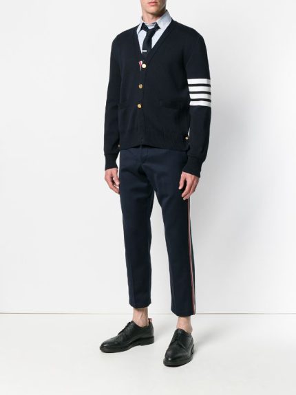 THOM BROWNE - Men Milano Stitch V Neck Cotton Crepe Cardigan