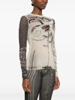 JEAN PAUL GAULTIER - Women Printed "Tattoo Rose & Bird" Double Layer Mesh Top - Image 2