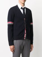 THOM BROWNE - Men Milano Stitch RWB Stripes Cotton V-Neck Cardigan - Image 2