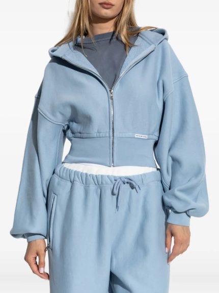 T BY ALEXANDER WANG - Women Branded Seam Label Cropped Zip Up Hoodie