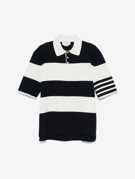 THOM BROWNE - Men Rugby Stripe Milano Stitch SS Polo In Lightweight Cotton W/4 Bar Stripe