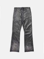 ENFANTS RICHES DEPRIMES - Men Distressed Raw Hem Leather Flare Jeans - Image 2