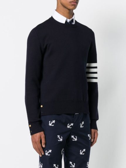 THOM BROWNE - Men Milano Stitch Crew Neck Pullover In Cotton Crepe