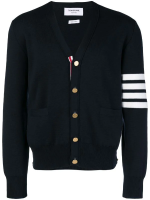 THOM BROWNE - Men Milano Stitch V Neck Cotton Crepe Cardigan - Image 5