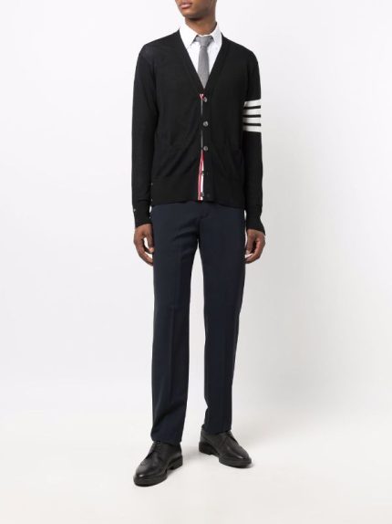 THOM BROWNE - Men Classic 4 Bar Merino Wool V-Neck Cardigan