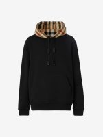 BURBERRY - Men Check Hood Cotton Blend Hoodie