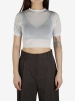 AMOMENTO - Women Sheer Cropped Knit Top