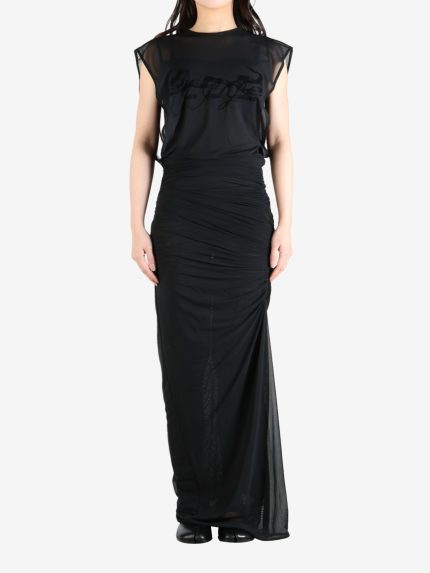 JEAN PAUL GAULTIER - Women Flock "Tattoo Ruban" Open Back Mesh Sleeveless Dress