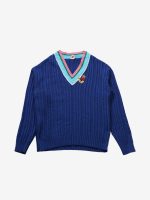 SKY HIGH FARM - Unisex V-Neck Striped Cableknit Sweater - Image 4