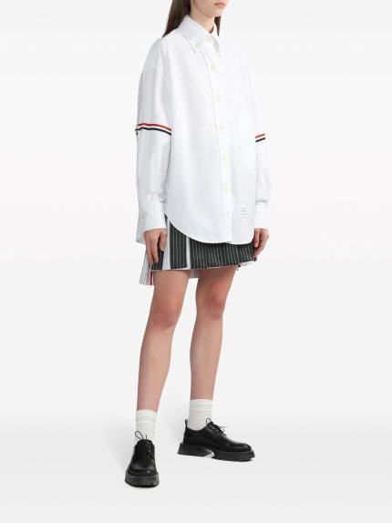 THOM BROWNE - Women Supersized Point Collar Shirt W/ Rwb Grosgrain Armbands In Oxford