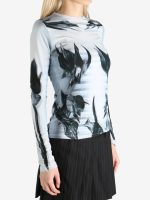JEAN PAUL GAULTIER - Women Printed "Flower Body Morphing Mariniere" Mesh Long Sleeves Top - Image 2