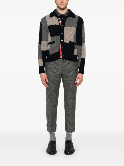 THOM BROWNE - Men Patchwork Baby Cable Intarsia Mock Neck Knitwear