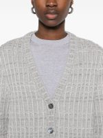 THOM BROWNE - Women Seersucker Knit Tweed Jacquard V Neck Cardigan - Image 4