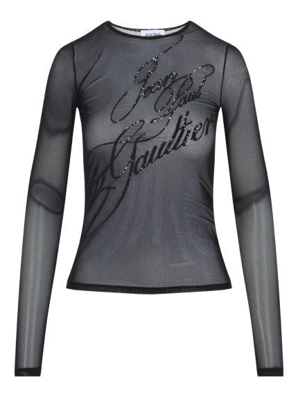 JEAN PAUL GAULTIER - Women Mesh Sequined Logo LS Top