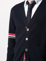 THOM BROWNE - Men Milano Stitch RWB Stripes Cotton V-Neck Cardigan - Image 4