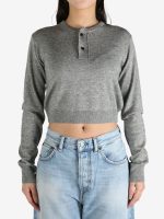 AURALEE - Women Cashmere Silk Knit Henley Neck Pullover