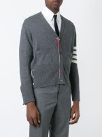 THOM BROWNE - Men Classic Short V Neck Cardigan W/ White 4 Bar Stripe In Cashmere - Image 2