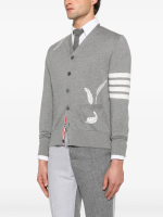 THOM BROWNE - Men Intarsia 4 Bar Stripe High V Neck Cardigan - Image 2