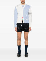 THOM BROWNE - Men Funmix Feather Jersey Intarsia High V Neck Cardigan