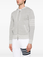 THOM BROWNE - Men Textured Striped Stitch Relaxed Fit Zip Up Hoodie - Image 2