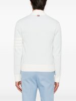 THOM BROWNE - Men Textured Striped Stitch Relaxed Fit V Neck Cardigan - Image 4