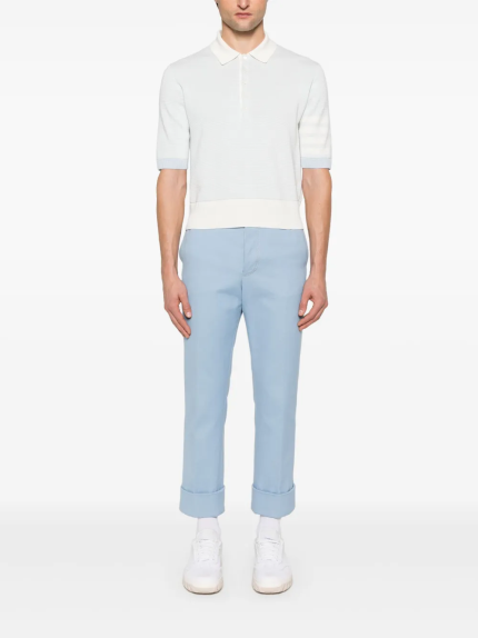 THOM BROWNE - Men Textured Striped Stitch Relaxed Fit Short Sleeve Polo