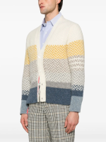 THOM BROWNE - Men Striped Herringbone Jacquard Classic V Neck Knitwear - Image 2