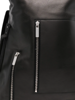 Close up of the black bag, showing texture of the leather fabric