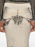 JEAN PAUL GAULTIER - Women Printed "Tattoo Rose & Bird" Double Layer Mesh Skirt - Image 4