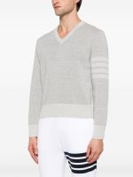 THOM BROWNE - Men Textured Striped Stitch Relaxed Fit V Neck Pullover - Image 2