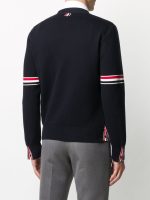 THOM BROWNE - Men Milano Stitch RWB Stripes Cotton V-Neck Cardigan - Image 3