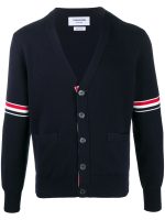 THOM BROWNE - Men Milano Stitch RWB Stripes Cotton V-Neck Cardigan - Image 5