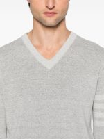 THOM BROWNE - Men Textured Striped Stitch Relaxed Fit V Neck Pullover - Image 4
