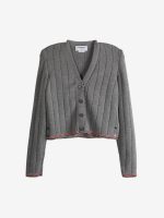 THOM BROWNE - Women Ladder Full Needle Rib Stitch V Neck Knitwear - Image 4