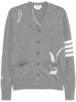 THOM BROWNE - Men Intarsia 4 Bar Stripe High V Neck Cardigan - Image 5