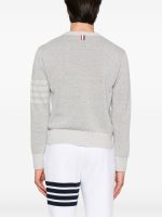 THOM BROWNE - Men Textured Striped Stitch Relaxed Fit V Neck Pullover - Image 3