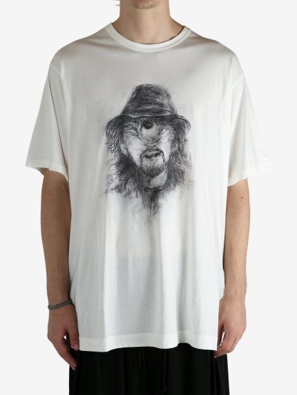 White t-shirt worn by a person, showing the shirt's fit