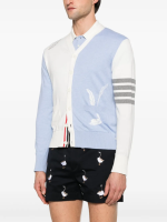 THOM BROWNE - Men Funmix Feather Jersey Intarsia High V Neck Cardigan - Image 2