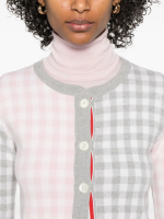 THOM BROWNE - Women Fun Mix Gingham Check Birdseye Back Jacquard Cropped Crew Neck Knitwear - Image 4