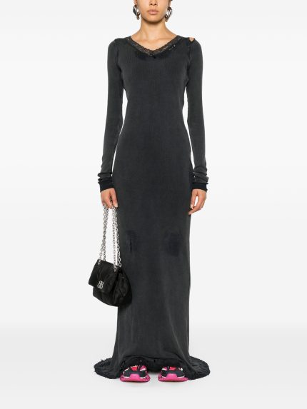 BALENCIAGA - Women LS Distressed Maxi Dress