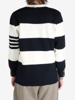 THOM BROWNE - Men Rugby Stripe Milano Stitch W/4 Bar Stripe V Neck Cardigan - Image 3