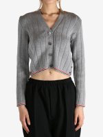 THOM BROWNE - Women Ladder Full Needle Rib Stitch V Neck Knitwear
