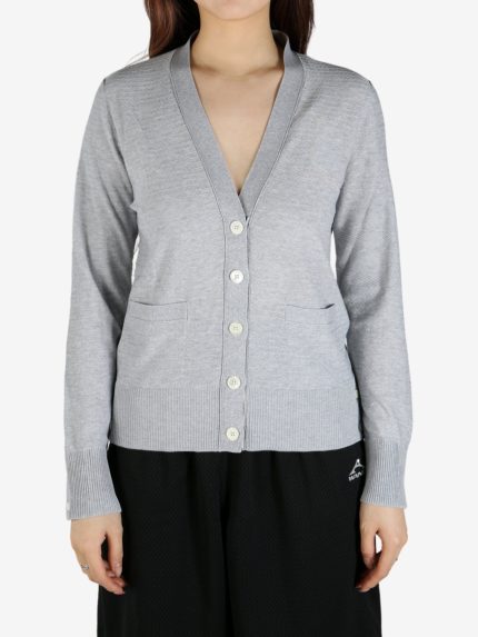 THOM BROWNE - Women Floated Cable Stitch  W/Knit In 4 Bar Stripe V Neck Cardigan