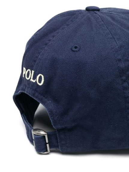 Close up of navy cap, showing texture of the cotton fabric