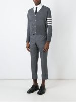 THOM BROWNE - Men Classic Short V Neck Cardigan W/ White 4 Bar Stripe In Cashmere