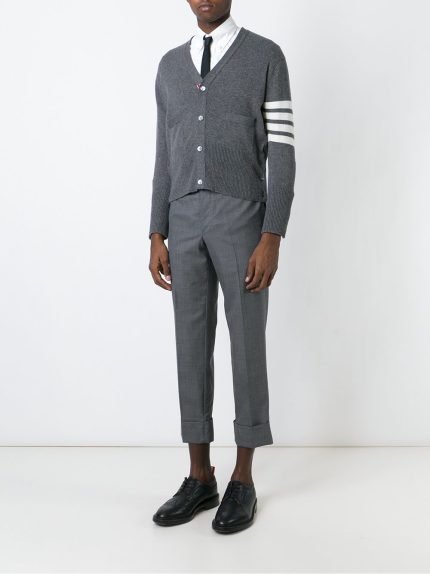 THOM BROWNE - Men Classic Short V Neck Cardigan W/ White 4 Bar Stripe In Cashmere